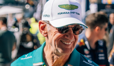 Newey smiling in his aston martin cap