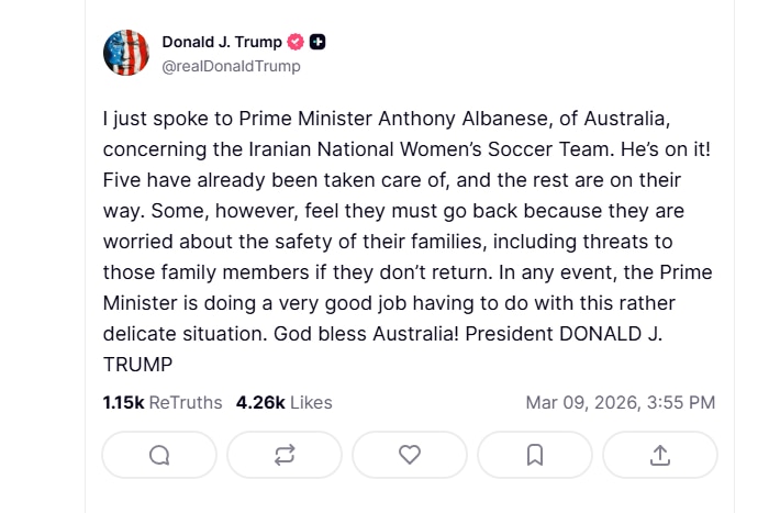 Donald Trump's Truth social post on Monday.