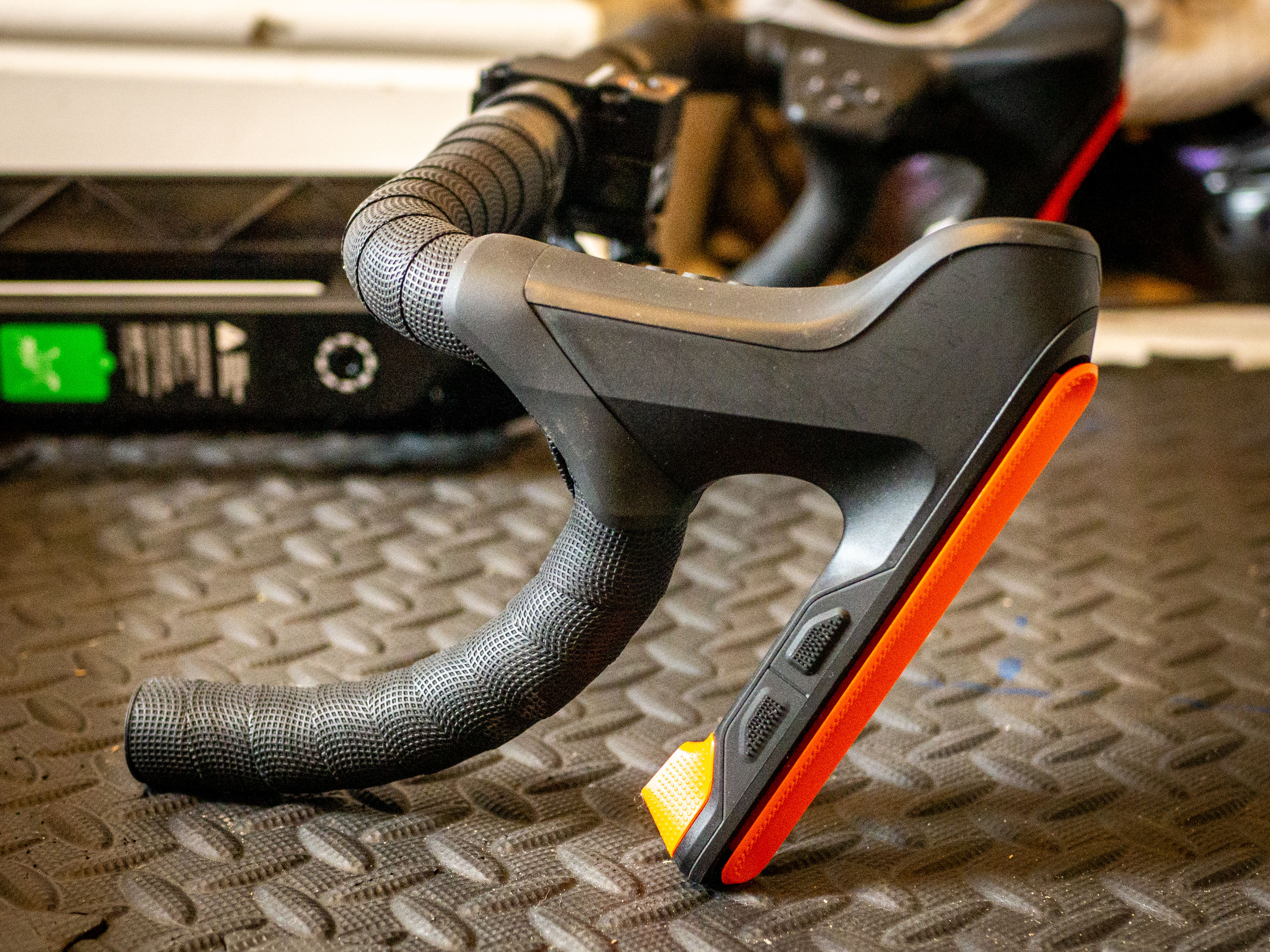 Close up details of the Zwift Ride indoor bike