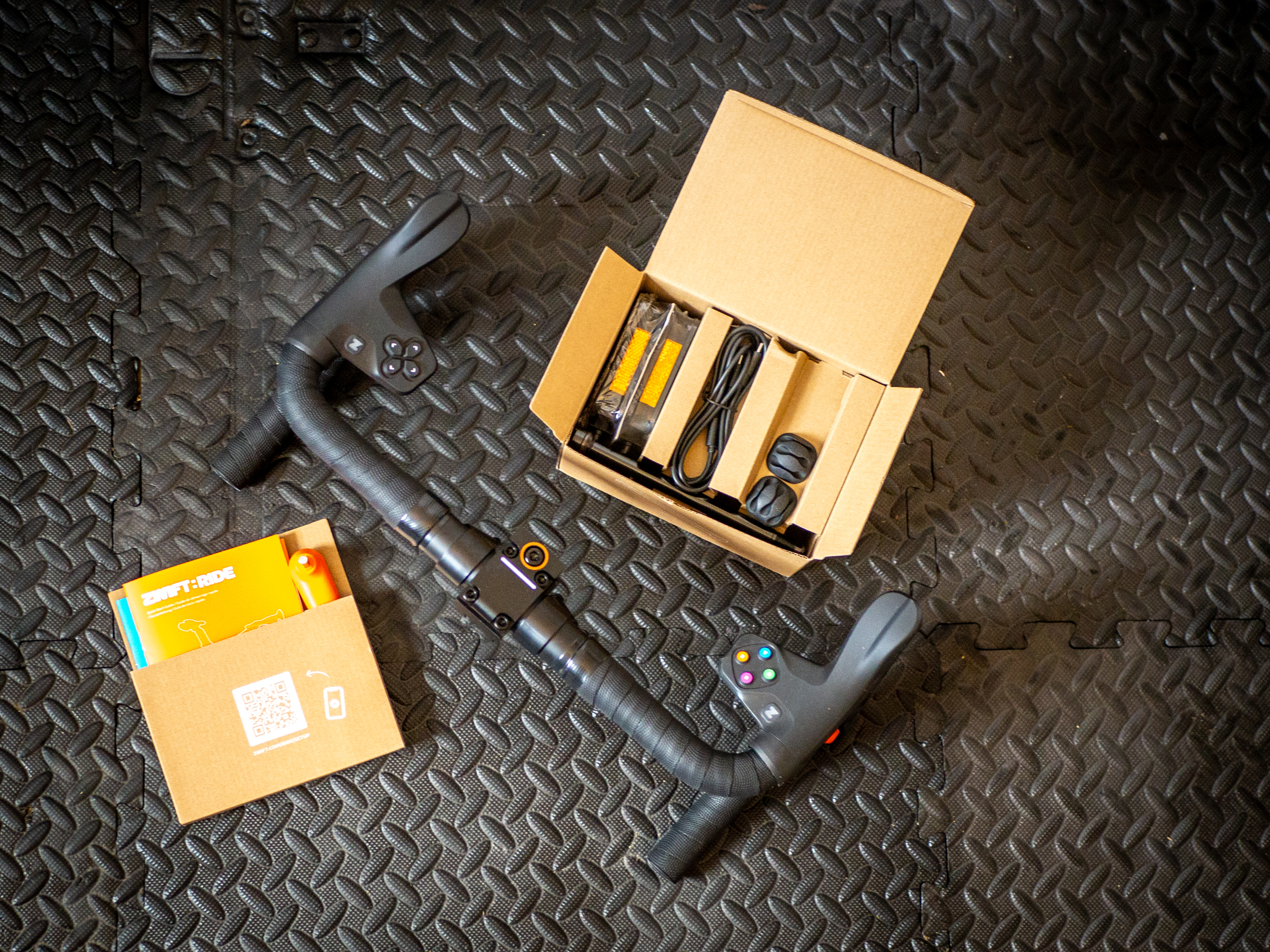 Close up details of the Zwift Ride indoor bike