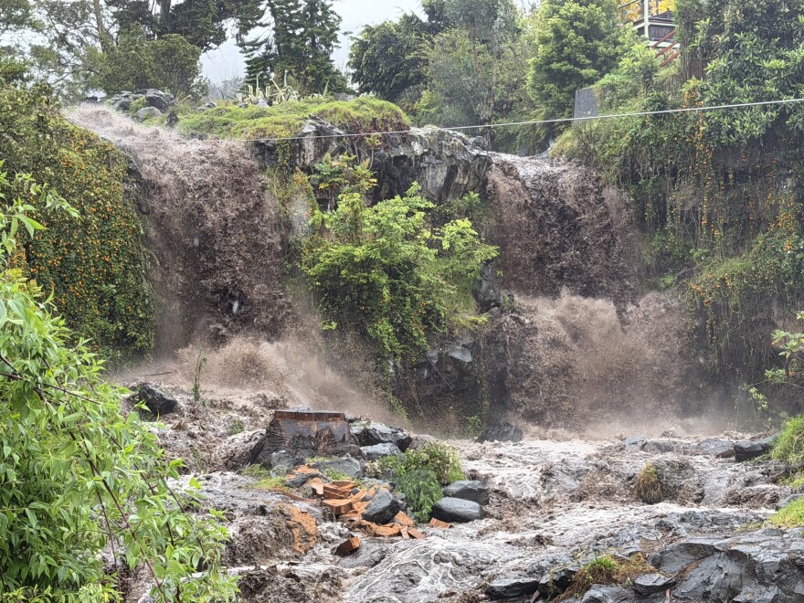 Rushing water in the Kula area, Maui, on Friday, March 13, 2026.