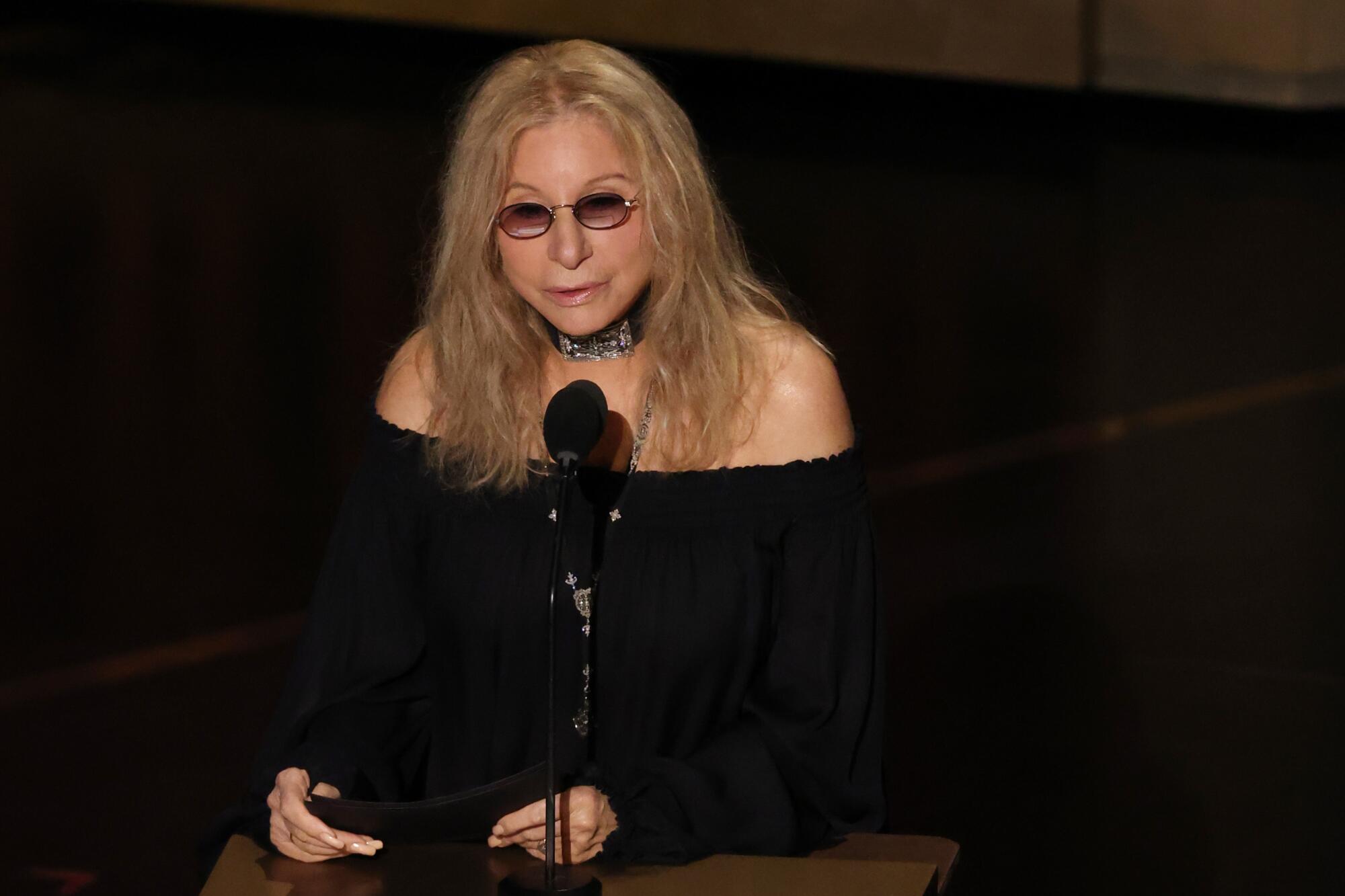 Barbra Streisand on stage at the Oscars