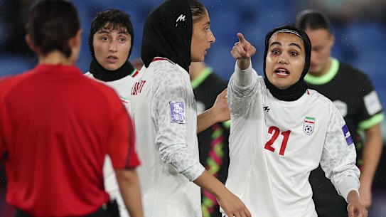 Golnoosh Khosravi during Iran’s Asian Cup clash with the Matildas on the Gold Coast.
