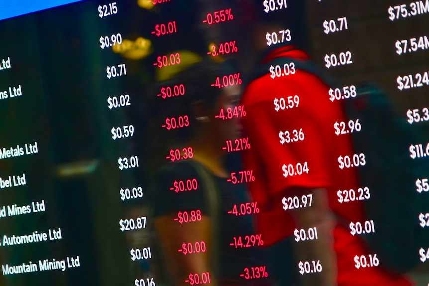 A screen showing a financial market in dire straits.