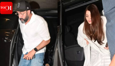 Aishwarya Rai Bachchan and Abhishek Bachchan arrive at Manish Malhotra's residence to offer condolences on his mother's demise - PICS |