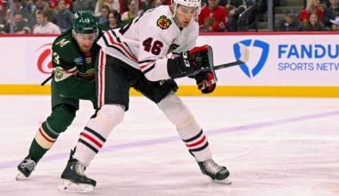 Blackhawks' Louis Crevier, Andrew Mangiapane sit out loss to Avs