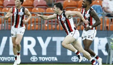 Jack Higgins and the Saints set up a big lead to help hold out the Giants in Sydney. Photo: Mark Evans/AAP PHOTOS
