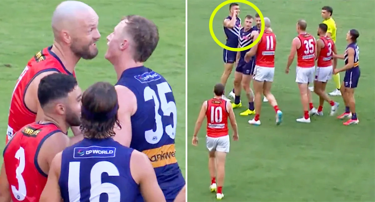 AFL news: League tipped to take action after Fremantle player captured in ugly act towards Demons rival