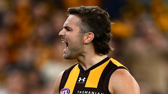 Nick Watson of the Hawks celebrates.