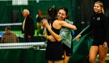 The Oregon women's tennis team takes on Seattle U at the Student Tennis Center on Feb. 14, 2026.