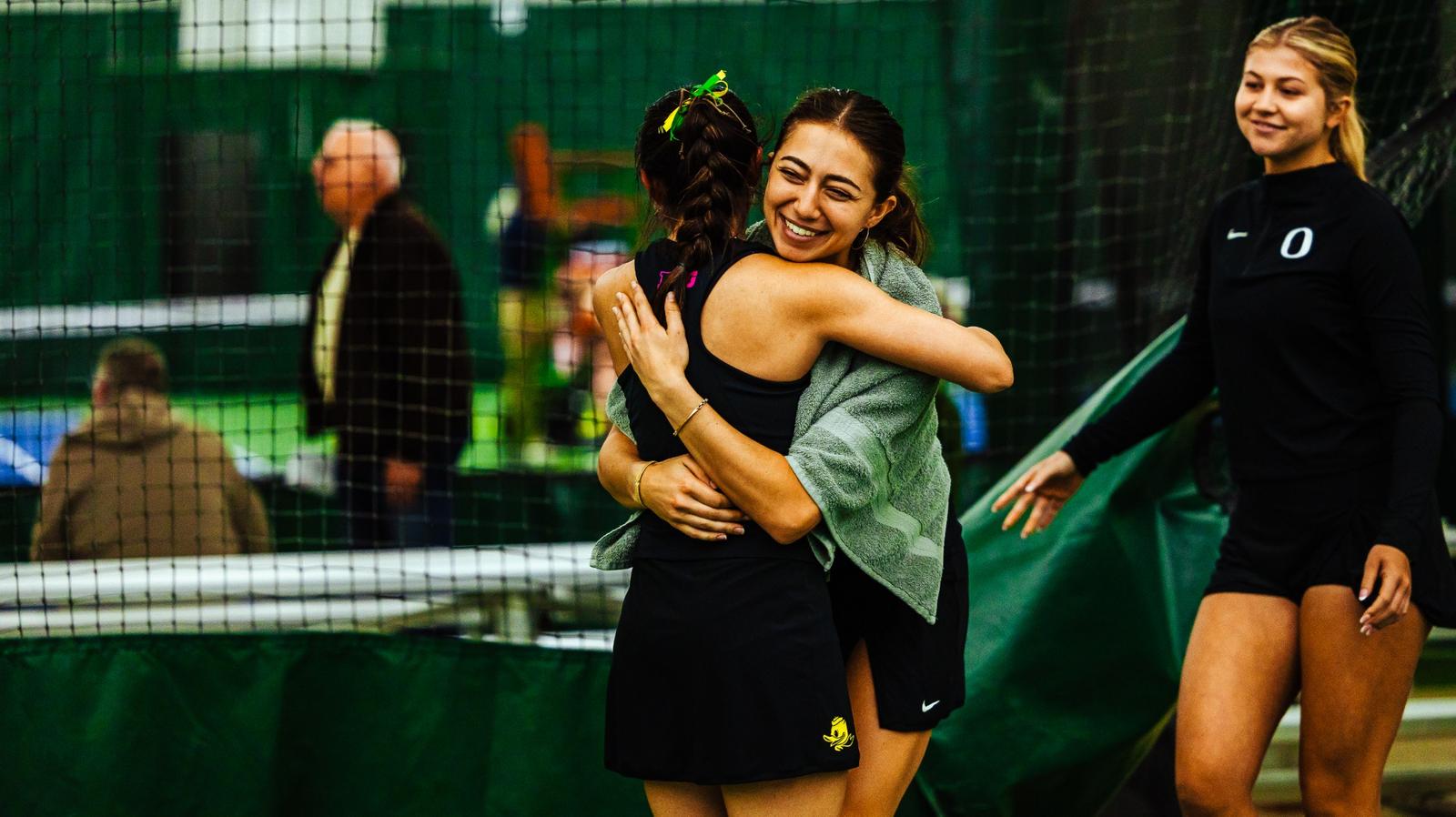 The Oregon women's tennis team takes on Seattle U at the Student Tennis Center on Feb. 14, 2026.