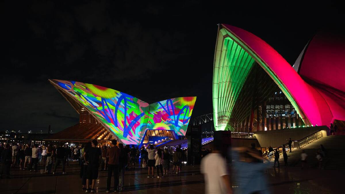 Digital images made by 10 emerging artists are being projected onto the Opera House. (Sarah Wilson/AAP PHOTOS)