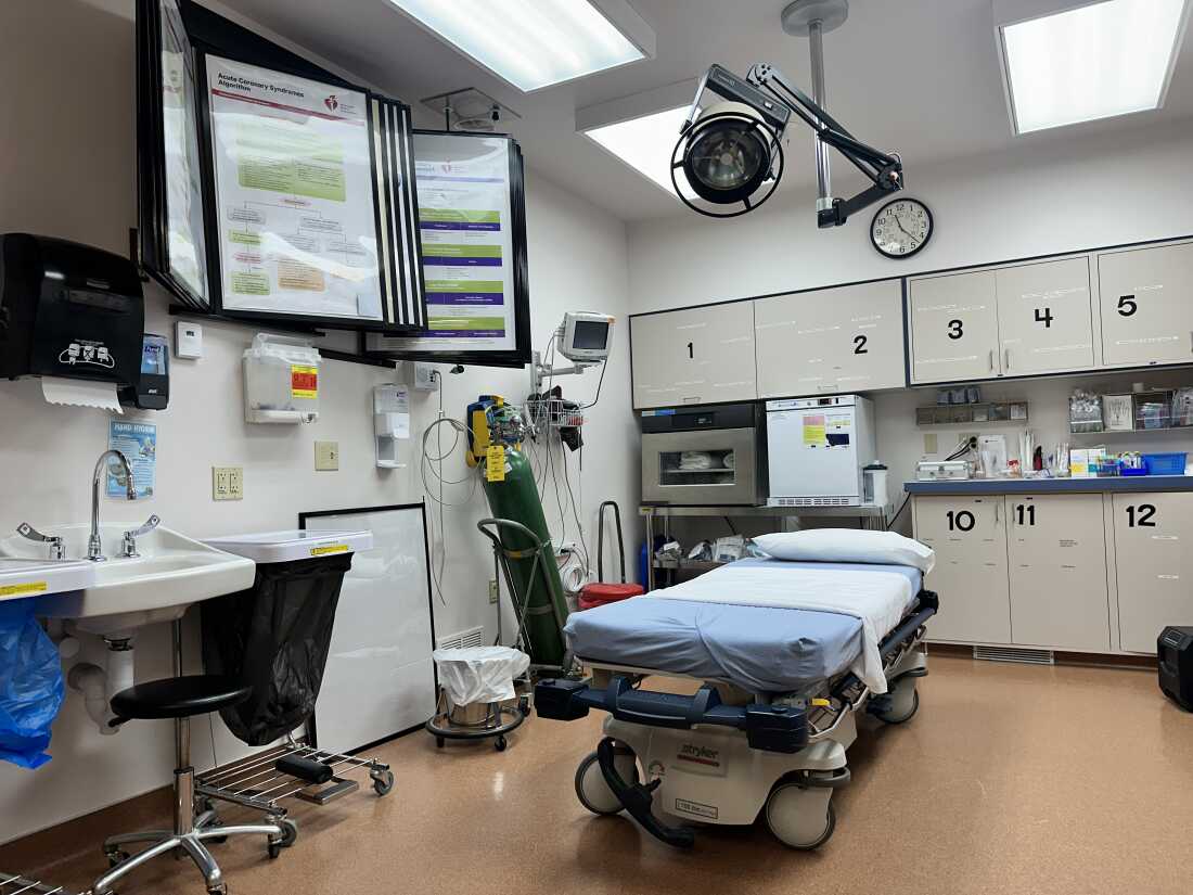 The emergency department at Big Sandy’s hospital consists of a single room with two beds and only a curtain between between them for privacy. Rancher Shane Chauvet was stabilized here after a piece of metal nearly severed his arm during a windstorm a few years back.