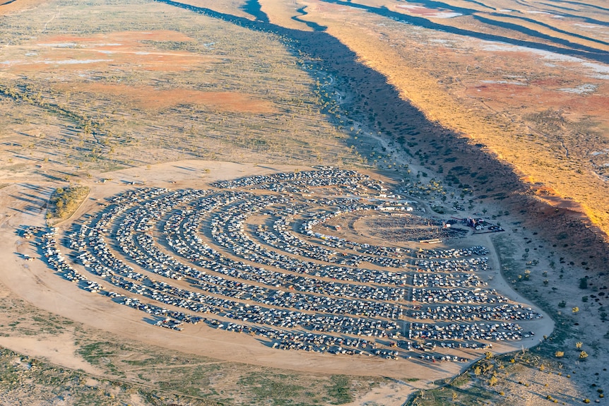 Aerial view of Big Red Bash festival site 