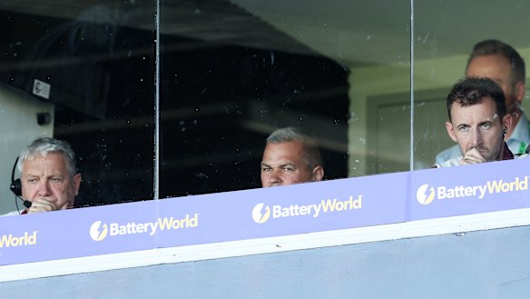 Anthony Seibold looks on during the round two match between Manly and the Knights at 4 Pines Park earlier this month.