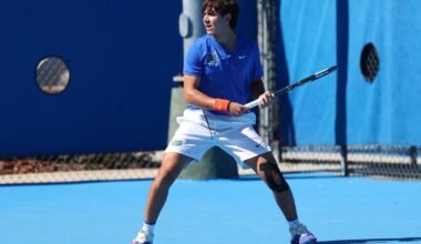 Kevin Edengren celebrating with Pablo Perez Ramos during singles.