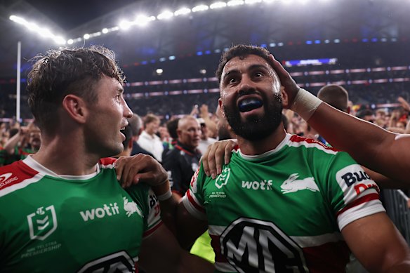 South Sydney’s Alex Johnston after scoring the most tries in NRL history.