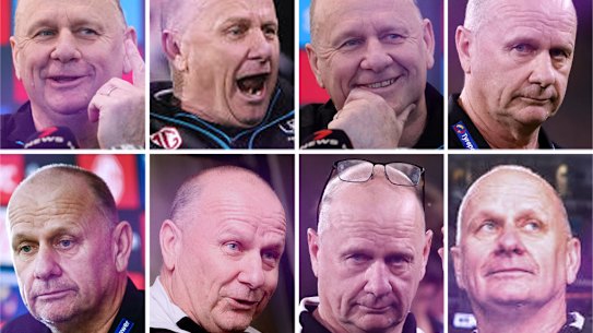 The many expressions of former Port Adelaide coach Ken Hinkley. 