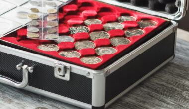 A case showcasing rare and valuable coins from a collector.