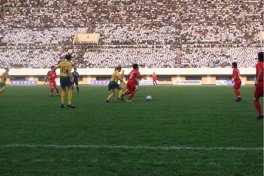 The Matildas playing a match in North Korea