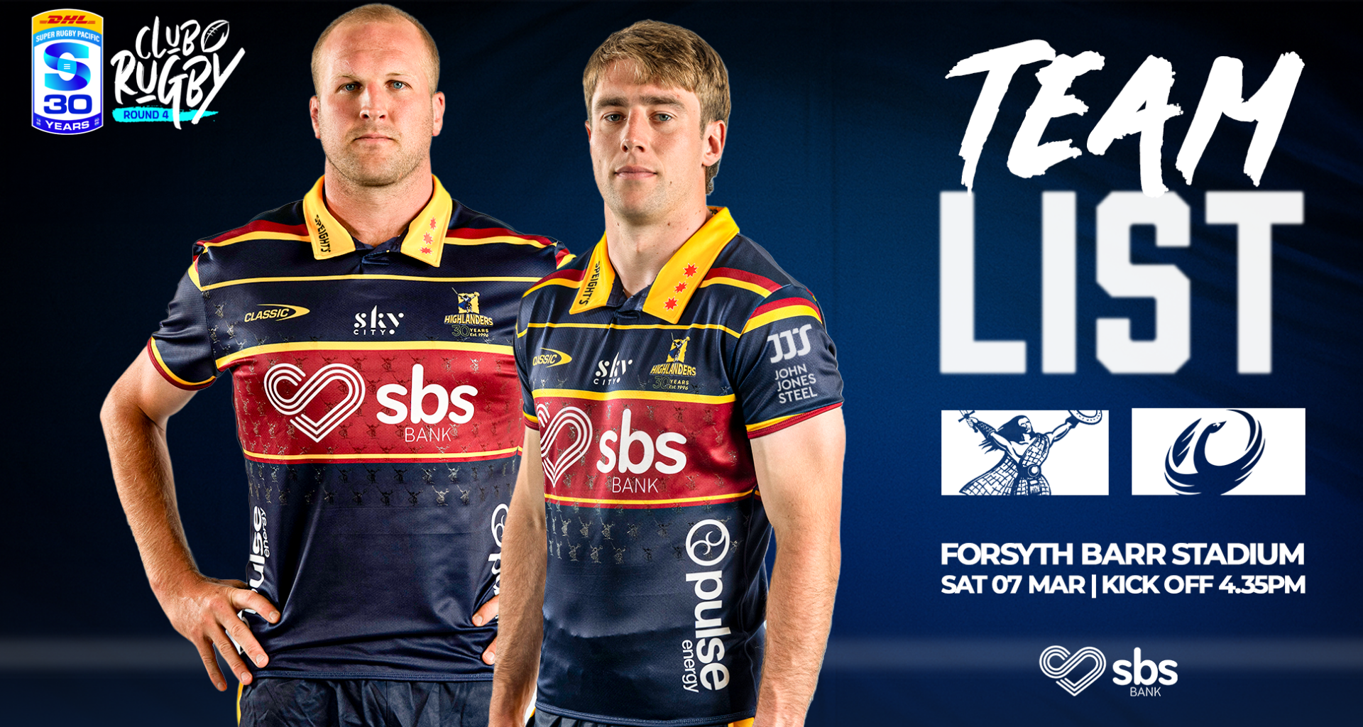 Highlanders Name Team to Face the Force at Forsyth Barr Stadium