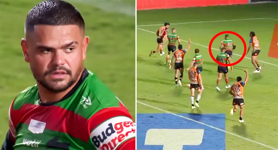 Latrell Mitchell in action for Souths against the Tigers.