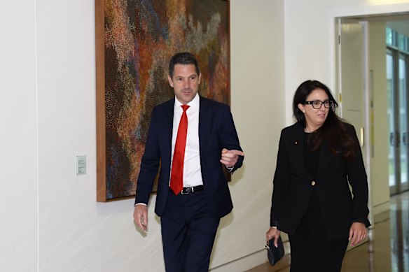 South Australian Liberal senators Alex Antic and Leah Blyth arrive to last month’s federal leadership spill in Canberra.