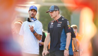 Max Verstappen and Daniel Ricciardo talking at the 2024 Singapore Grand Prix