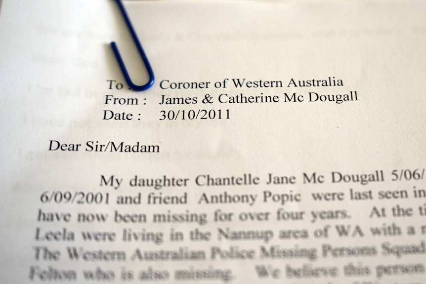 A close up of a letter address to the coroner.