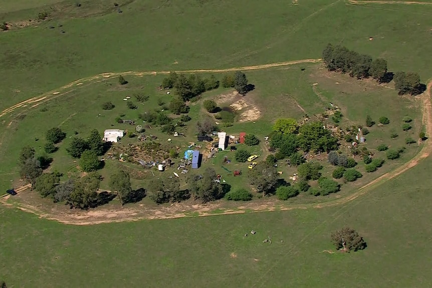An aerial view of a property at the Thologolong site where Dezi Freeman was found by police.
