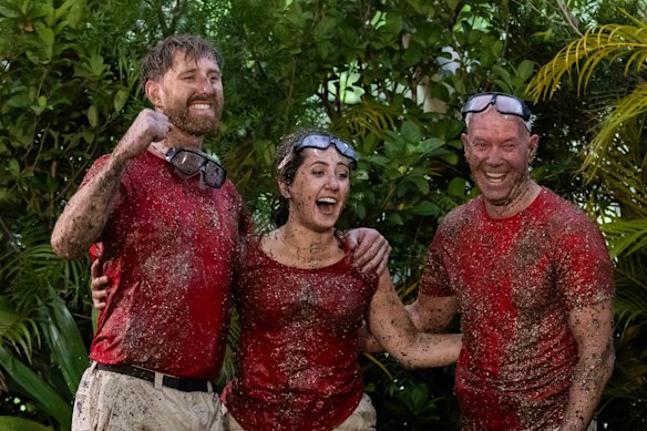 Dyson Heppell, Concetta Caristo and Gary Sweet after their first challenge in I’m a Celebrity ... Get Me Out of Here!