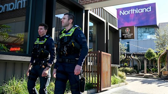 Police patrol Northland shopping centre in Preston the day after a wild machete brawl forced bystanders to intervene.