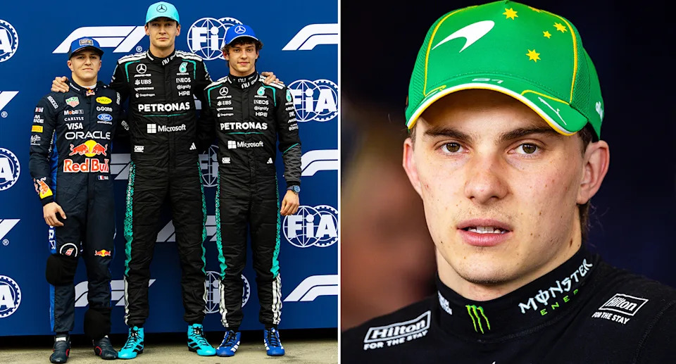 Oscar Piastri, Kimi Antonelli and George Russell at the Australian Grand Prix.