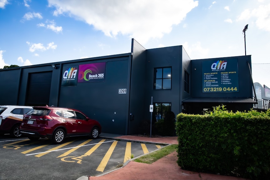 The front entrance of a sports center at Springwood.