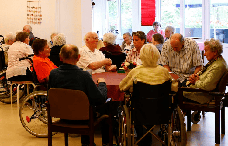 Residents affected by dementia attend a therapy session an elderly home in Hamburg.