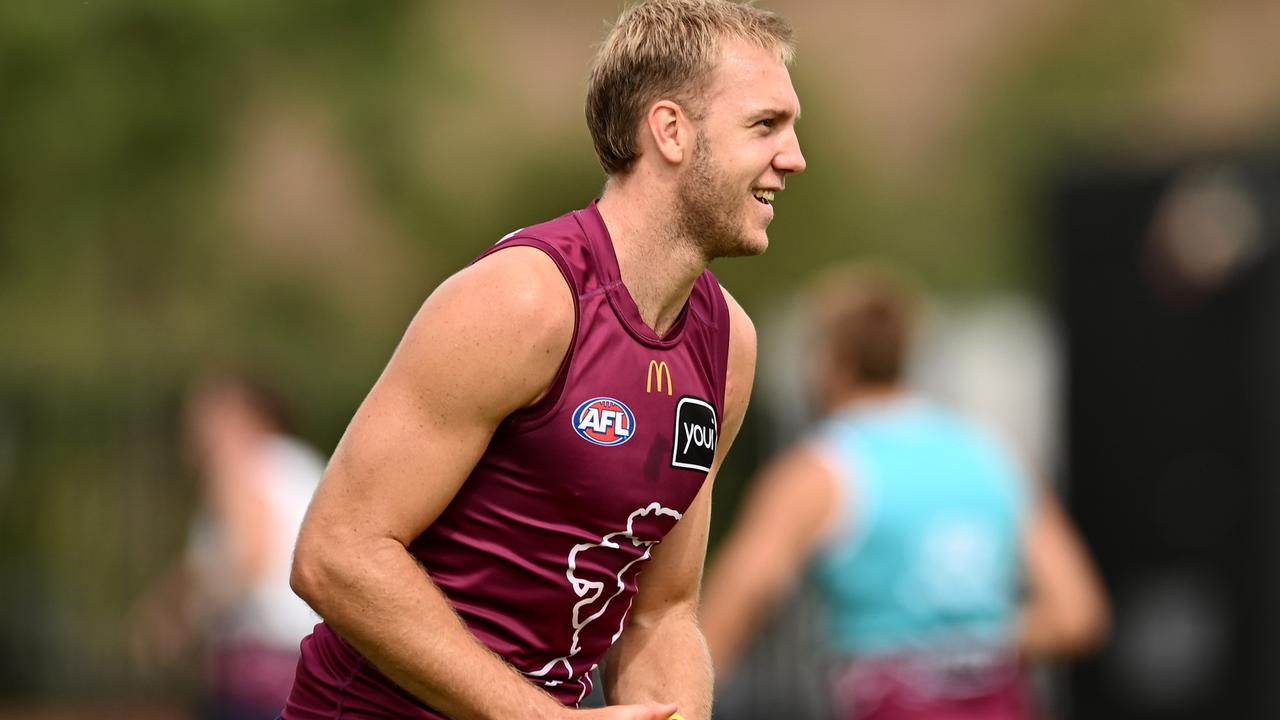Oscar Allen enjoys battling Harris Andrews at Lions training