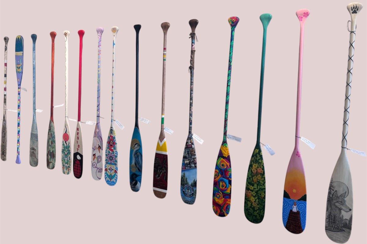 Artists reimagine canoe paddles as sculpture and painting in White Water Gallery fundraiser