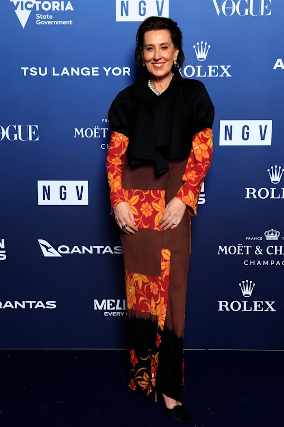Trioli in a 1990s vintage Comme des Garçons dress and shrug at the 2025 NGV Gala. 