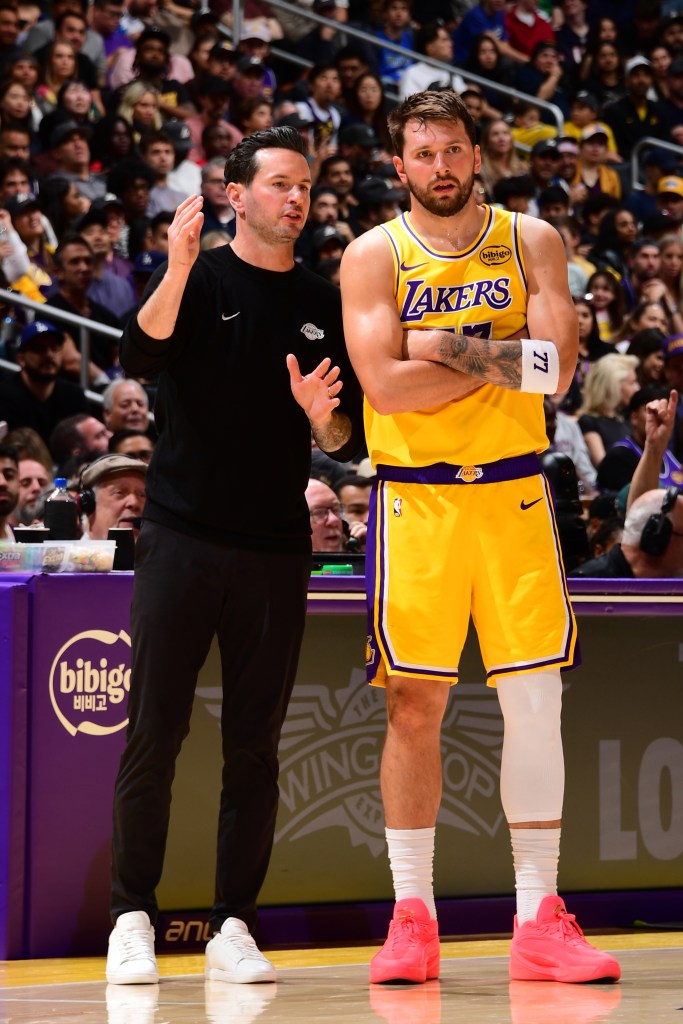 Lakers coach JJ Redick and star Luka Doncic