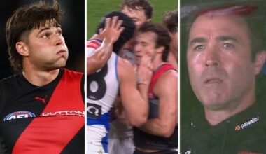 AFL results 2026, Essendon Bombers lose to North Melbourne Kangaroos Round 3, Tristan Xerri wipes blood, blog, 10-year losing streak over