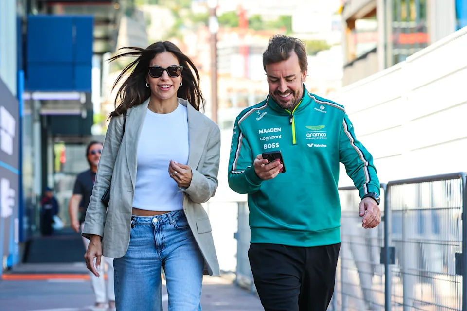Pictured here, Aston Martin driver Fernando Alonso and his partner Melissa Jimenez.