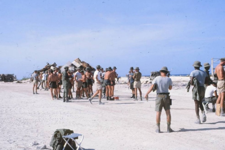 US soldiers scattered on Runit Island in the late 1970s.