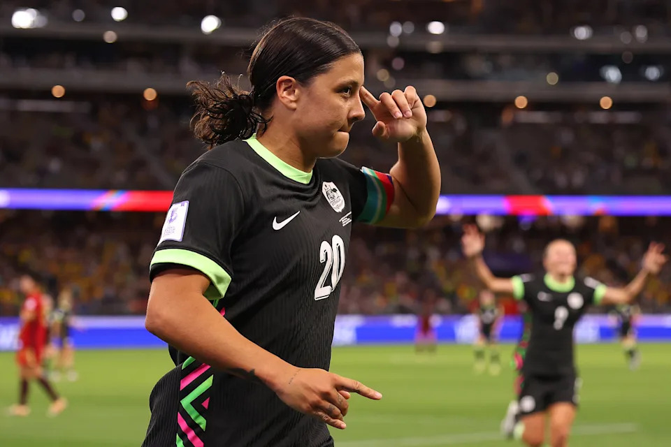 Seen here, Sam Kerr celebrates after scoring what proved to be the Matildas' winning goal in a 2-1 Asian Cup semi-final victory over China. 
