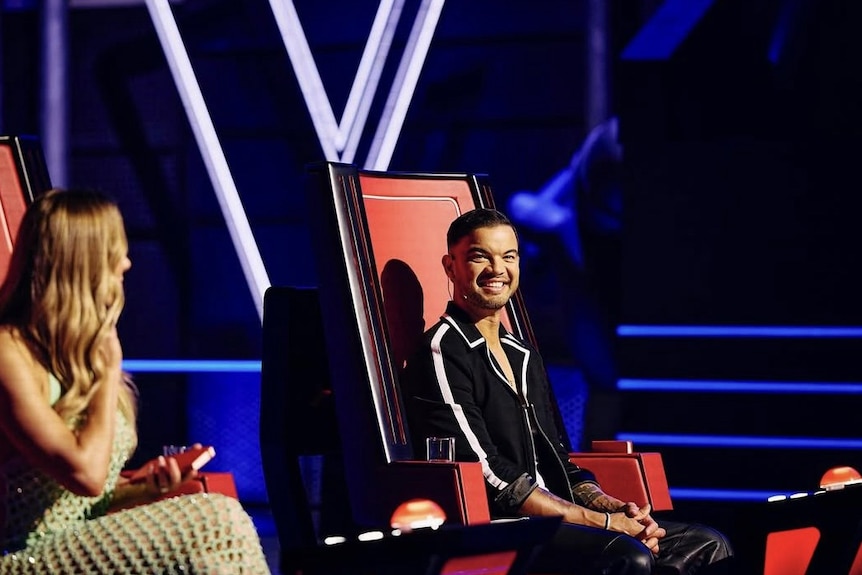 Guy Sebastian in the Voice chair.