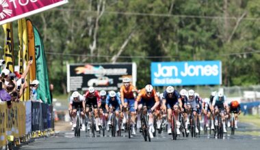 Tom Cornish (Team Brennan) sprints to victory in stage 1 of the Q Tour, which is the final event in the 2026 Hertz ProVelo Super League