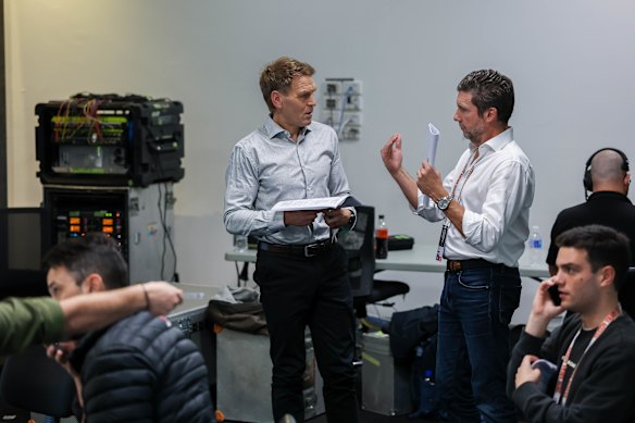 Kane Cornes and Gary O’Keeffe, Seven’s head of AFL and sport innovation.