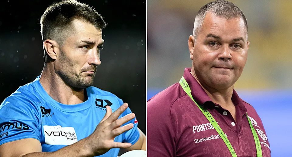 Pictured left to right, Kieran Foran and Anthony Seibold. 