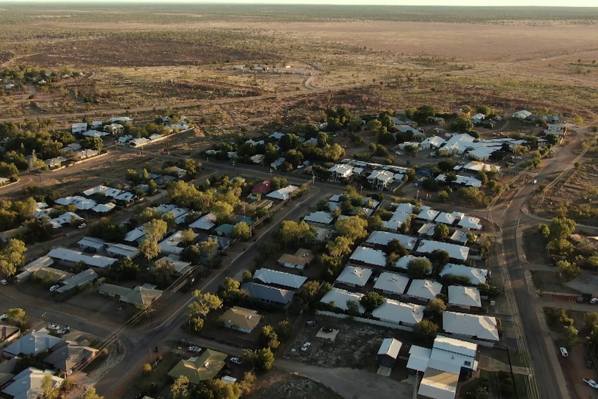 A small outback town, as seen from the air.