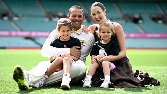 The then family of four pictured at the SCG ahead of Khawaja’s final Test.