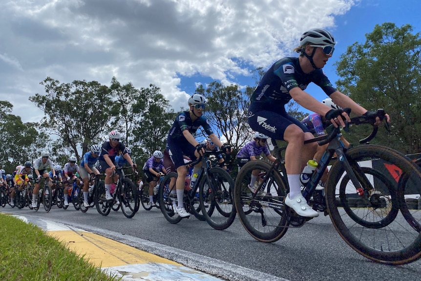a group of cyclists racing